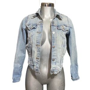 Levi’s Blue Denim Jacket Trucker Jean Stretch Button Up Light Wash Sz XS Classic